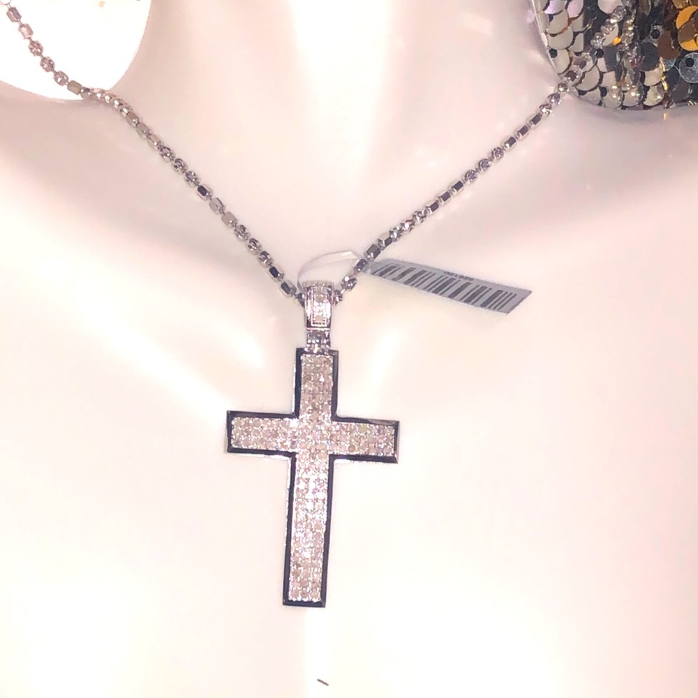 Real diamond cross pendant, 10k white gold vermeil cross charm, NOT CZ, not fake